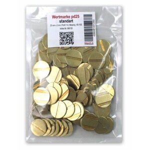 Grooved token, 25mm x 2mm, brass, 100 pieces